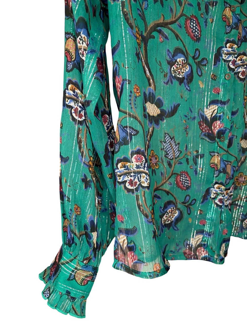 Scotch & Soda Maison Scotch Emerald Floral Sheer Metallic Blouse Size 6 - Picture 11 of 14